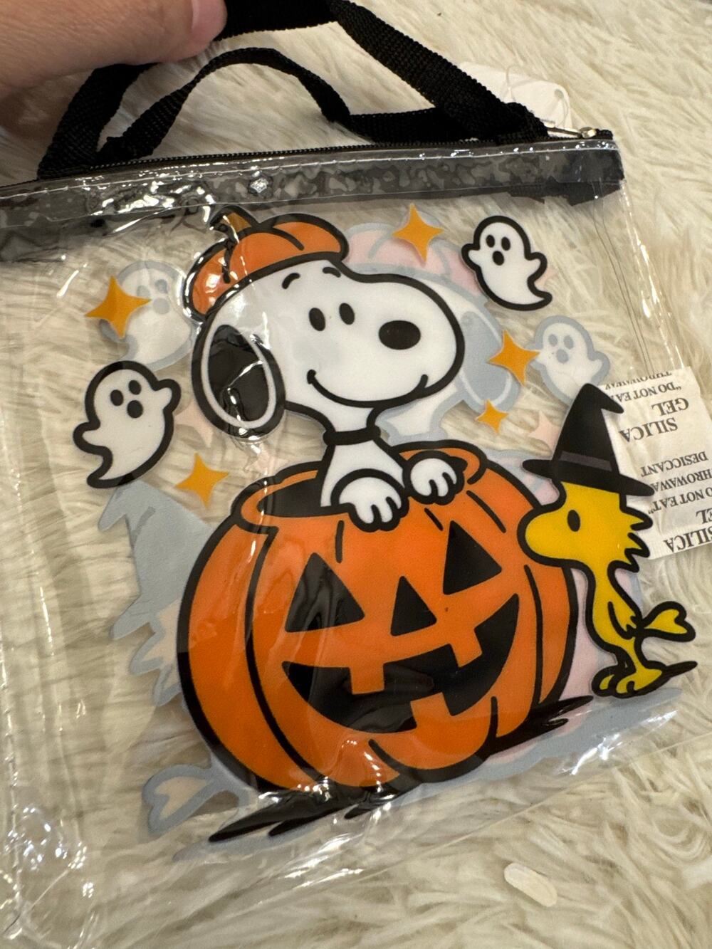 Snoopy Halloween clear zip pouch Snoopy & Woodstock witch hats inside a pumpkin